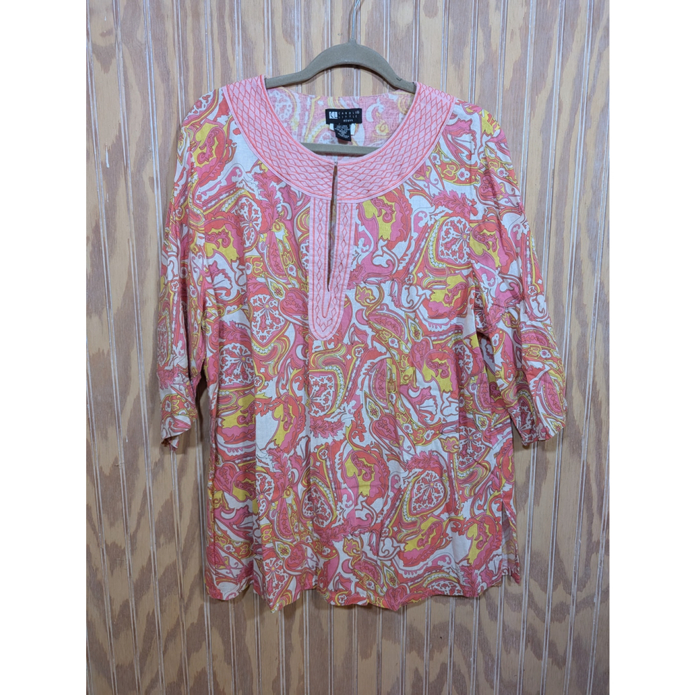 NWOT Women's Plus Size Top (2X) Pink Floral Paisley w/ Embroidered Neckline